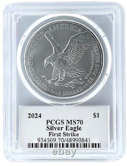 10 x 2024 1oz Silver American Eagle PCGS MS70 First Strike Trump Label withCase