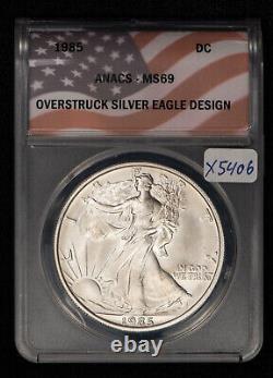 1985 1 oz Silver American Eagle Daniel Carr Overstruck ANACS MS 69 X5406