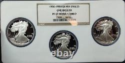 (1986-1988-s) Silver Eagles $1 Pf 69 Ultra Cameo (ngc Graded 3 Coin Set)