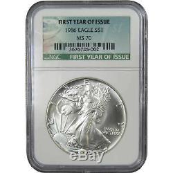 1986 $1 American Eagle 1 oz. 999 Silver Dollar MS 70 NGC First Year of Issue