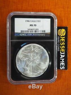 1986 $1 American Silver Eagle Ngc Ms70 Black'retro' Core Low Pop