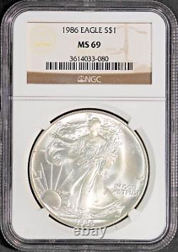 1986 $1 Silver American Eagle MS 69 NGC # 3614033-080 + Bonus