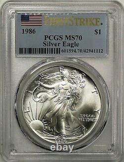 1986 $1 Silver Eagle PCGS MS70 First Strike Flag Label