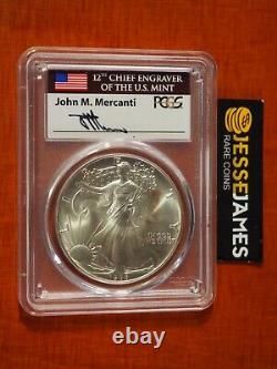 1986 $1 Silver Eagle Pcgs Gem Uncirculated John Mercanti Signed Flag Label