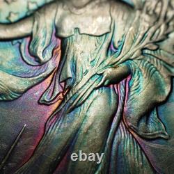 1986 1 oz Silver American Eagle PQ Neon Rainbow Pattern Toning SKU-E3342