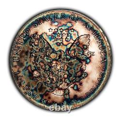 1986 1 oz Silver American Eagle PQ Neon Rainbow Pattern Toning SKU-E3342