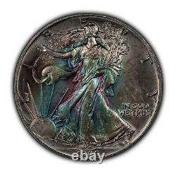 1986 1 oz Silver American Eagle PQ Neon Rainbow Pattern Toning SKU-E3342