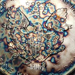 1986 1 oz Silver American Eagle PQ Neon Rainbow Pattern Toning SKU-E3342