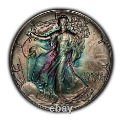 1986 1 oz Silver American Eagle PQ Neon Rainbow Pattern Toning SKU-E3342