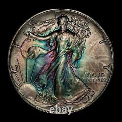1986 1 oz Silver American Eagle PQ Neon Rainbow Pattern Toning SKU-E3342