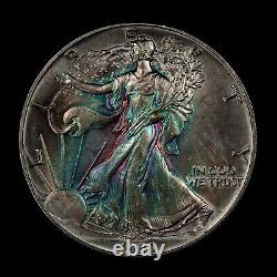 1986 1 oz Silver American Eagle PQ Neon Rainbow Pattern Toning SKU-E3342