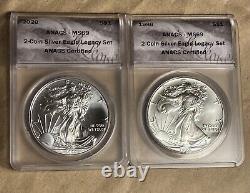 1986 & 2020 American Silver Eagle 2 Coin Legacy Set ANACS MS69