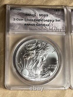 1986 & 2020 American Silver Eagle 2 Coin Legacy Set ANACS MS69