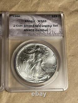 1986 & 2020 American Silver Eagle 2 Coin Legacy Set ANACS MS69