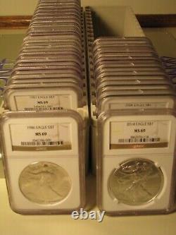 1986 2020 American Silver Eagle 35 Coin Set Ngc Ms69 Brown Premium Coins Pq