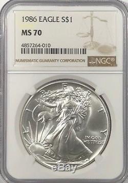 1986 Ngc Ms70 Silver American Eagle Mint State 1 Oz. 999 Fine Bullion
