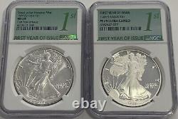 1986 S 2 Coin Set Ngc Ms69 Pf69 Silver Eagles Proof & Business Strike First Year