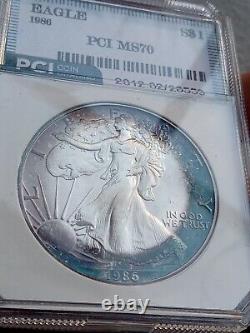 1986 (S) American $1 Silver Eagle 1 oz. Fine 999 BLUE and PURPLE TONED KEY DATE