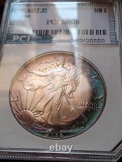 1986 (S) American $1 Silver Eagle 1 oz. Fine 999 BLUE and PURPLE TONED KEY DATE