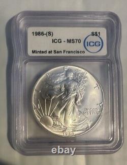 1986 S American silver eagle MS 70