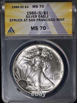 1986 (S) Silver American Eagle $1 ANACS MS70 Struck San Francisco STOCK
