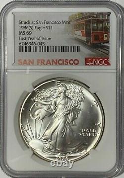 1986 (s) Ngc Ms69 $1 Silver Eagle First Year Issue Struck At San Francisco Trl L