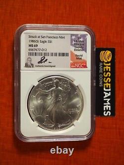 1986 (s) Silver Eagle Ngc Ms69 Struck At San Francisco David Motl Signed Label