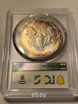 1987 American Silver Eagle PCGS MS 68. Early Date Eagle Beautiful Rainbow Toning