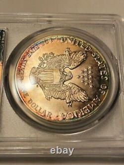 1987 American Silver Eagle PCGS MS 68. Early Date Eagle Beautiful Rainbow Toning