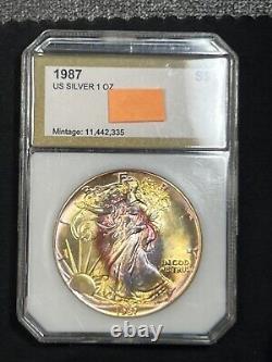 1987 American Silver Eagle PCI Flawless Rainbow Toned Nice Luster