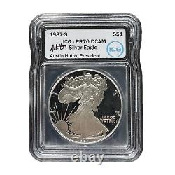 1987-S American Silver Eagle $1, PR70 DCAM Proof ICG Austin Hutto Signed