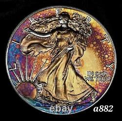 1987 Silver American Eagle Coin Colorful Rainbow Toning #a882