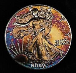 1987 Silver American Eagle Coin Colorful Rainbow Toning #a882