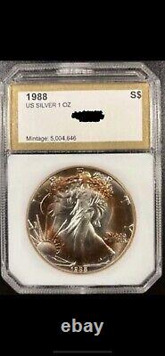 1988- American Silver Eagle- PCI- Beautiful Copper Toning Obv & Rev