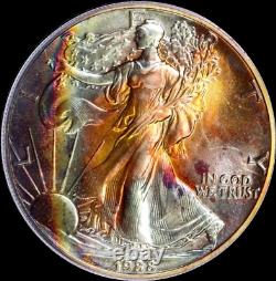 1988 Silver Eagle Superb Gem BU Bright Incredible 2 Sided Rainbow Monster