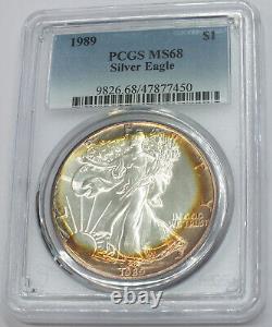 1989 American Eagle 1 oz Silver Dollar PCGS MS68 Toning Toned C491