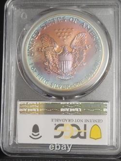 1989 American Silver Eagle Ase Pcgs Unc Detail Qc Rainbow Toned Trueview
