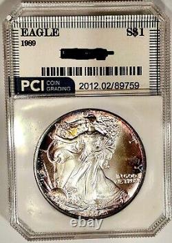 1989 American Silver Eagle Gem BU ++++ Album Toned Rainbow Colors