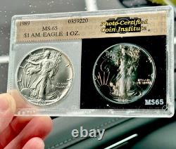 1989 American Silver Eagle Photo-Certified Coin Institute PCI RARE Holder