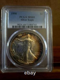 1990 MS68 American Silver Eagle Pcgs Graded Crescent Toned