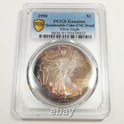 1990 PCGS UNC Detail TONED 1 oz Silver American Eagle SAE $1 US Coin #51913A