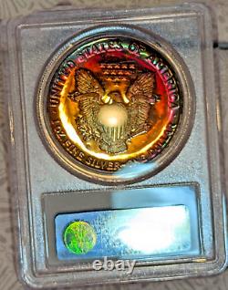 1990-S PCGS PR66 Cameo Monster Dual Sided Rainbow Tone Silver Eagle One Oz Color