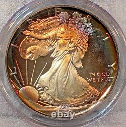 1990-S PCGS PR66 Cameo Monster Dual Sided Rainbow Tone Silver Eagle One Oz Color