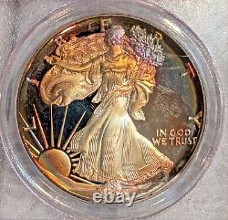 1990-S PCGS PR66 Cameo Monster Dual Sided Rainbow Tone Silver Eagle One Oz Color