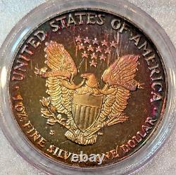 1990-S PCGS PR66 Cameo Monster Dual Sided Rainbow Tone Silver Eagle One Oz Color