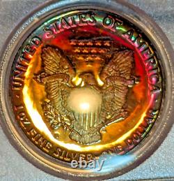 1990-S PCGS PR66 Cameo Monster Dual Sided Rainbow Tone Silver Eagle One Oz Color