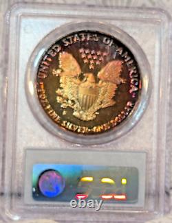 1990-S PCGS PR66 Cameo Monster Dual Sided Rainbow Tone Silver Eagle One Oz Color