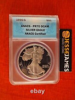1990 S Proof Silver Eagle Anacs Pr70 Dcam Blue Label