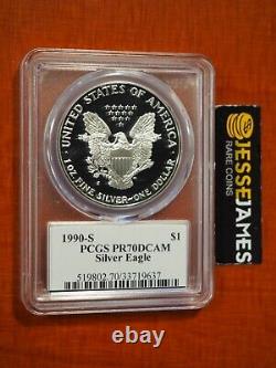 1990 S Proof Silver Eagle Pcgs Pr70 Dcam John Mercanti Hand Signed Flag Label