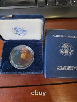 1991 PROOF AMERICAN SILVER EAGLE. Rainbow Toned! Beautiful